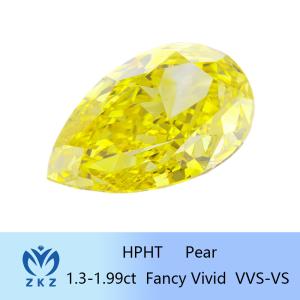 1.3ct-1.99ct HPHT Pear Loose Lab Created Yellow Diamond With IGI Certification