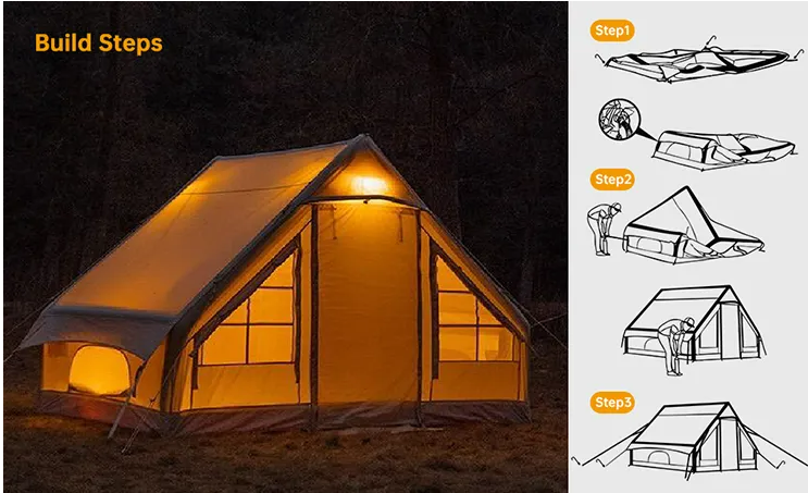 Wholesale Inflatable Air Tourist Tent Large Canvas Glamping Cabin Tent Family Outdoor Inflatable Camping Tent