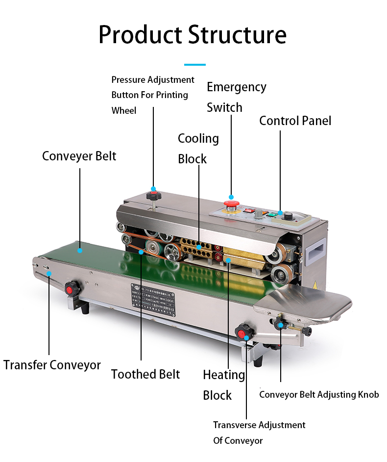Electric Driven DUOQI FR-770SS Stainless Steel Heat Sealing Machine for Packaging Film