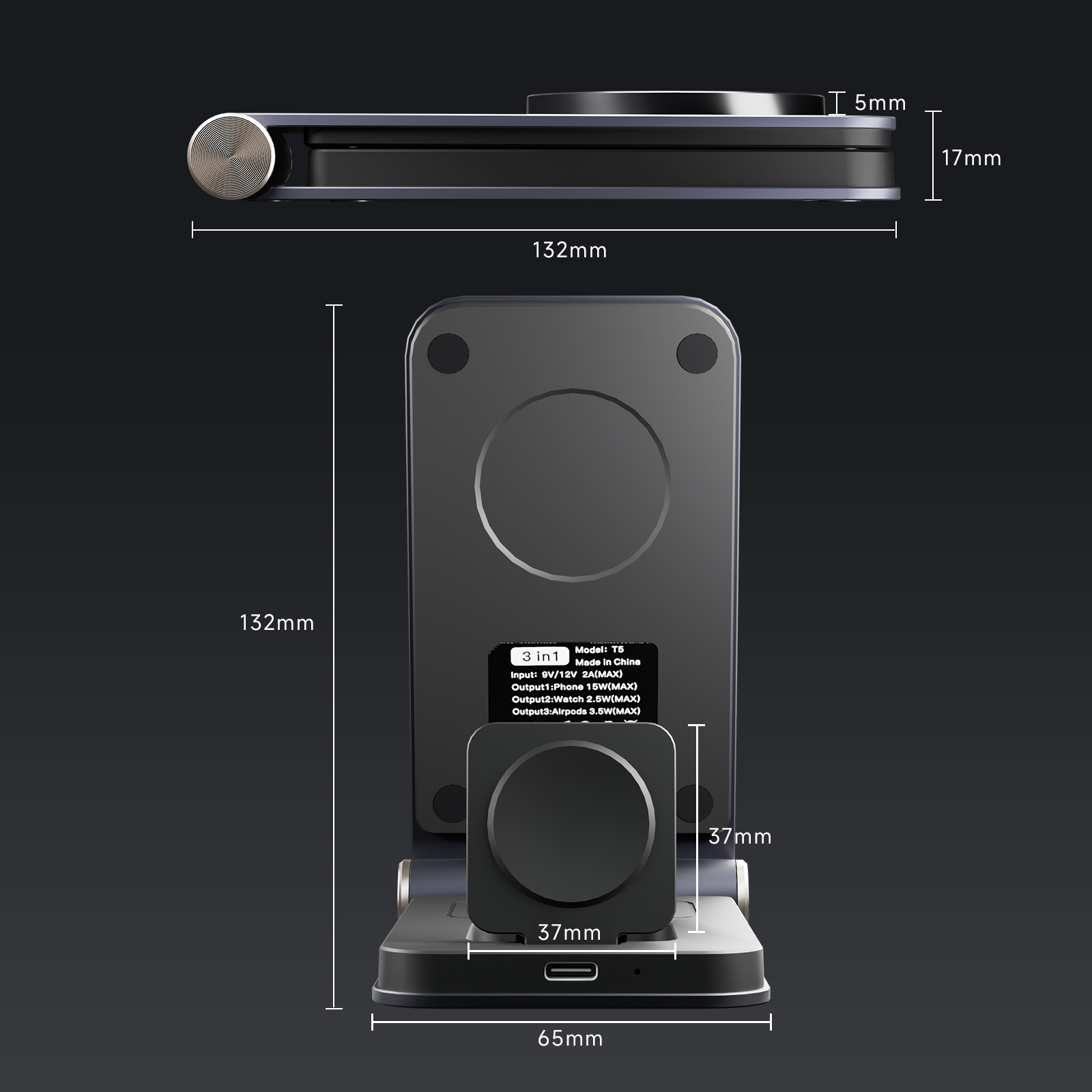 15W Aluminum Foldable Wireless Charging Stand for iPhone 15 Promax Customized Logo