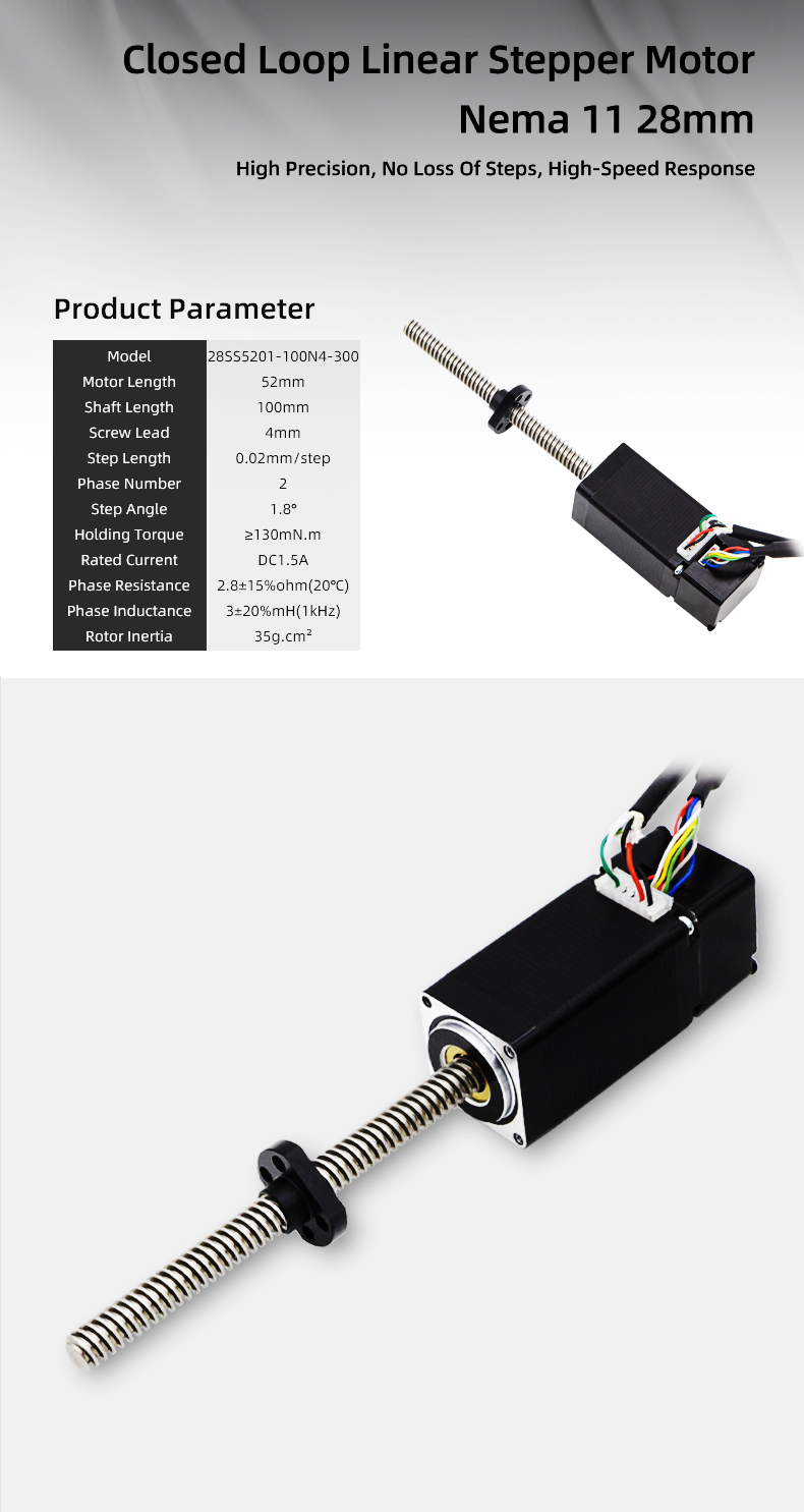 Smooth Micro Linear Motion Nema 11 Stepper Motor with Closed Loop Linear Lead Screw