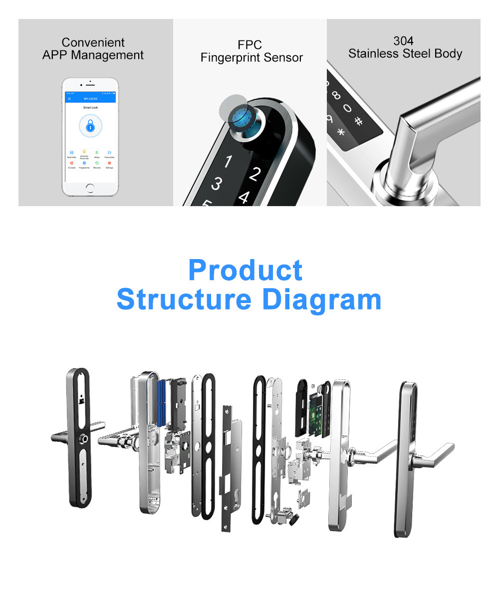 Smart Security Bluetooth Door Lock Stainless Steel Fingerprint Digital Electronic Lock