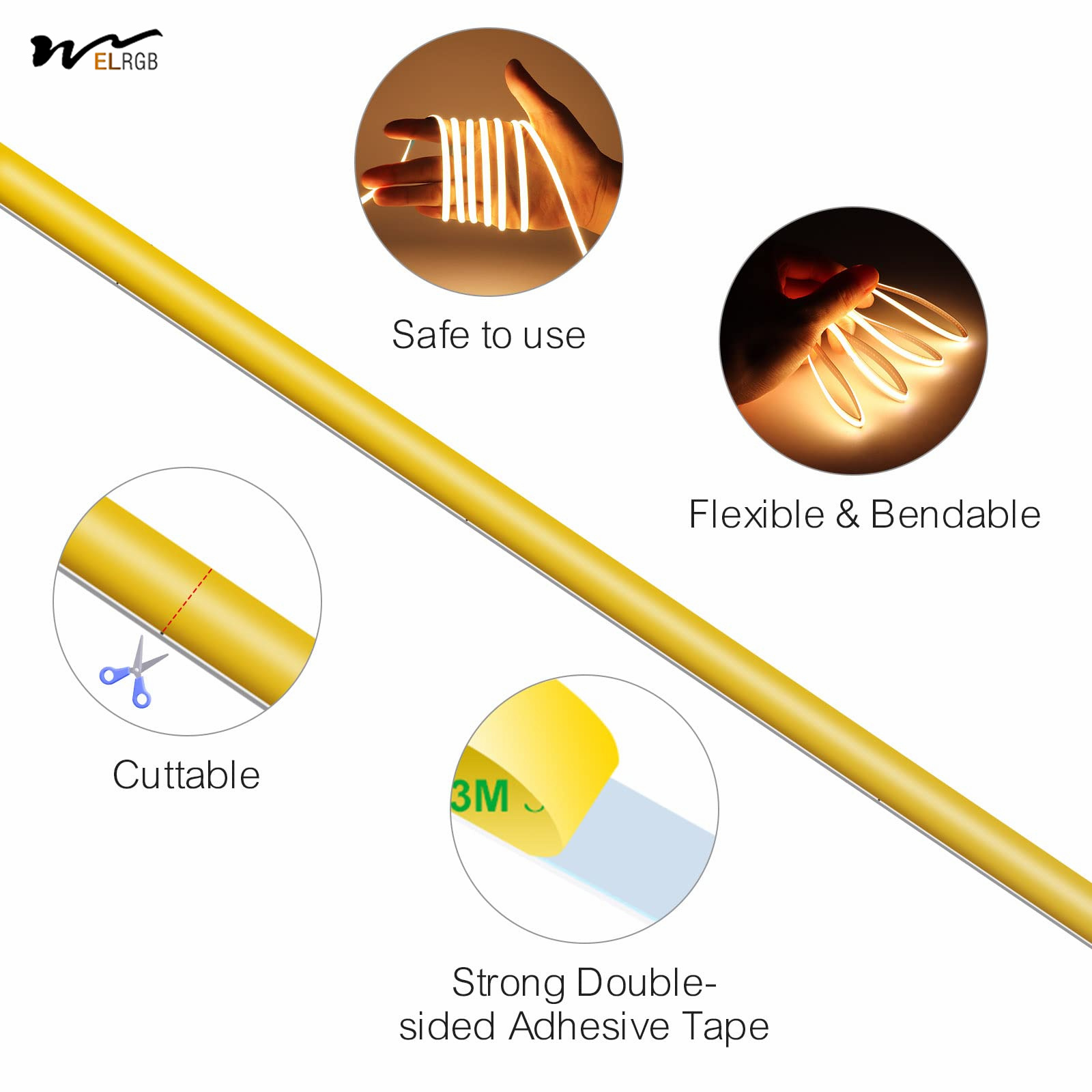 Super Bright 5mm COB LED Strip 12V Red Color RA 90 High CRI LED Tape Light Cuttable Flexible 16.4FT