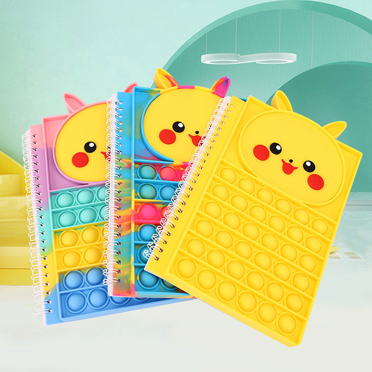 Popular A5 Cute Animal Pattern Silicone Colorful Sensory Push Bubble Fidget Pop Notebook For Children