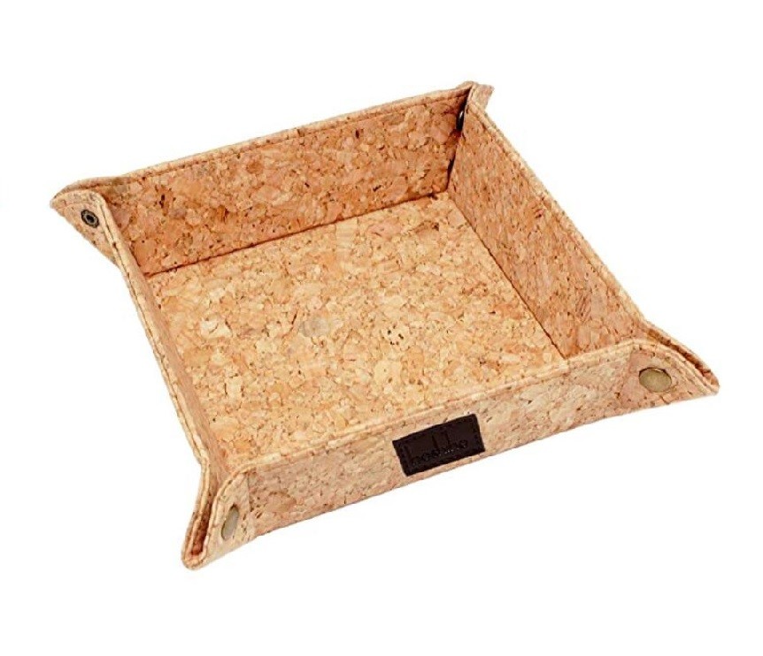 Eco-Friendly Vegan 8'' Natural Cork Tray for Jewelry, Key Phone, Coin Box Storage