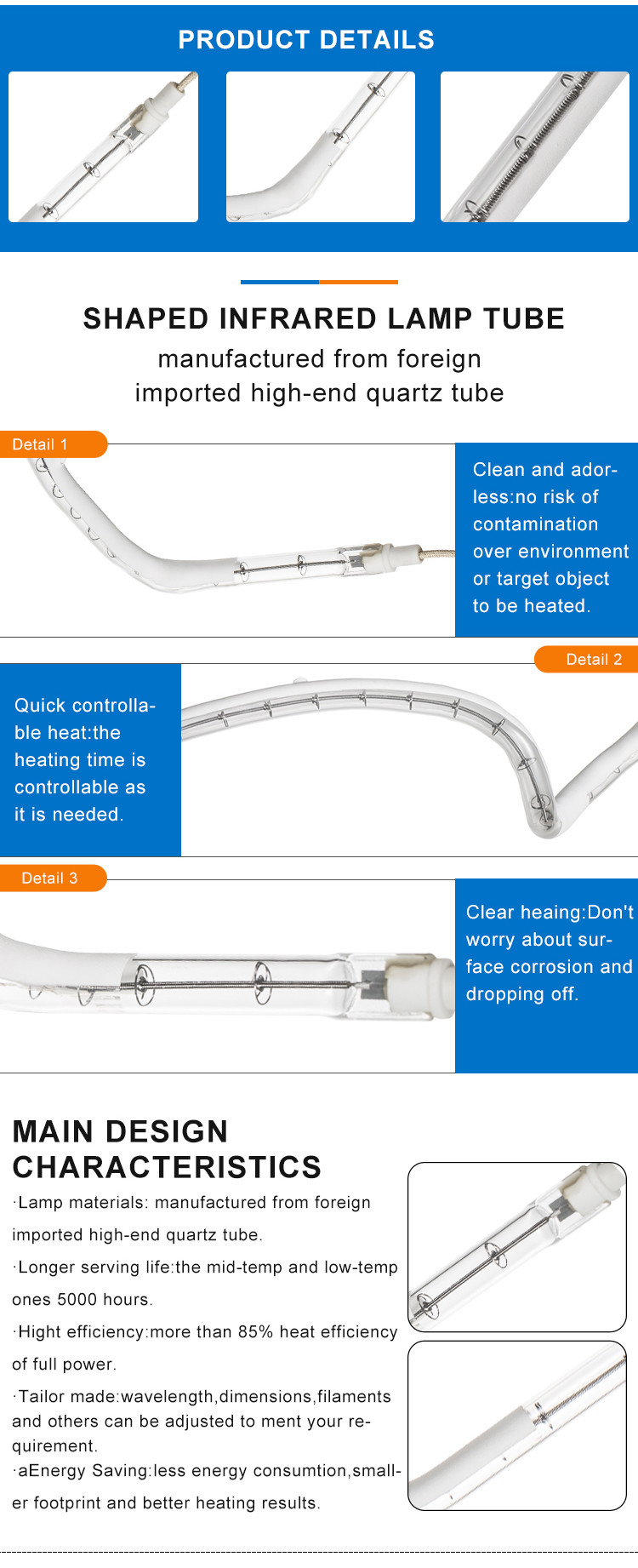 230V 1500W Heater Halogen Tube , 3D Linear Short Wave Ir Lamps