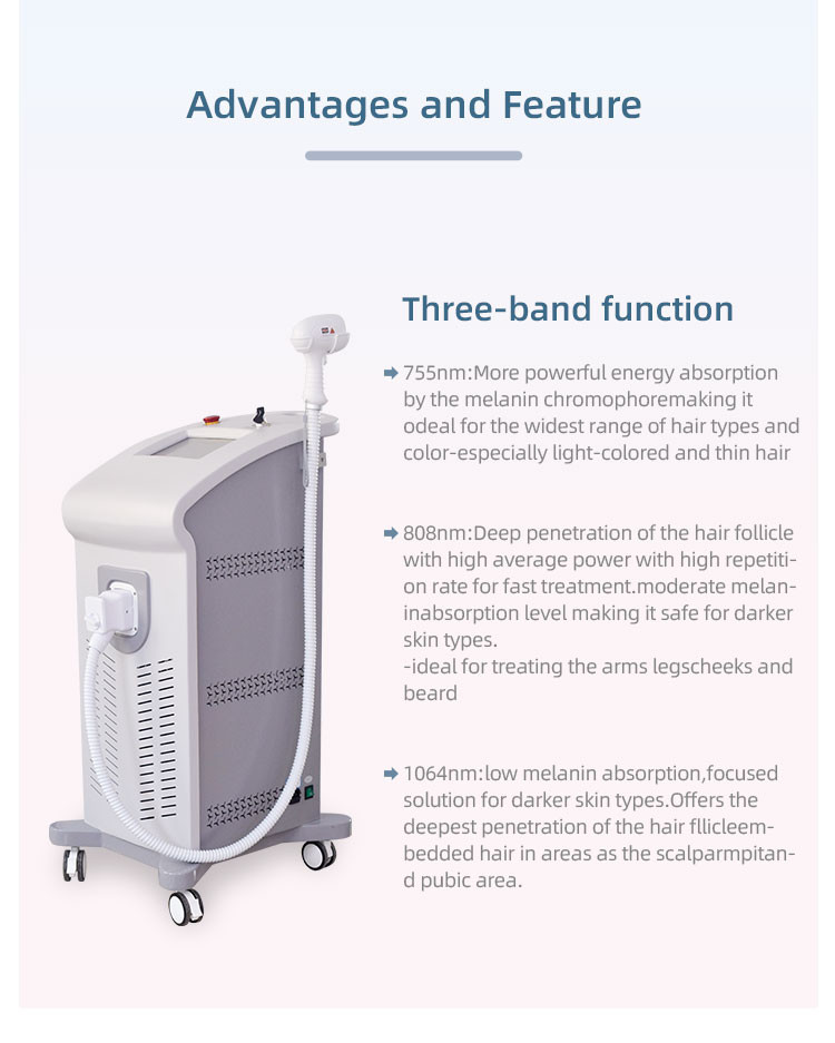 1200w/1600w Triple Wavelength Diode Laser Hair Removal Beauty Machine 755nm 808nm 1064nm