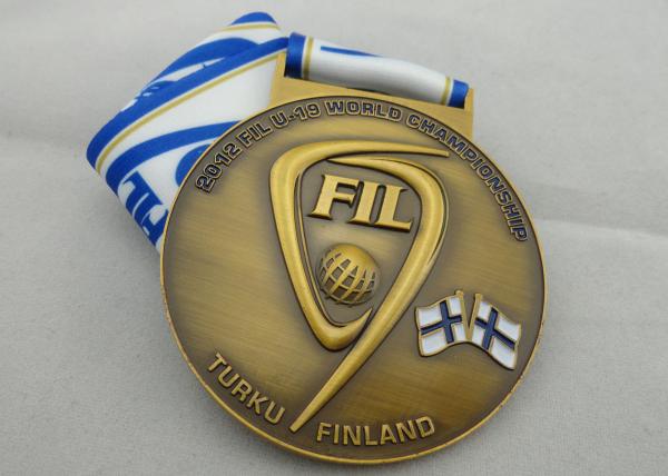 FIL U-19 Copper / Zinc Alloy / Pewter World Championship Ribbon Medals with Die