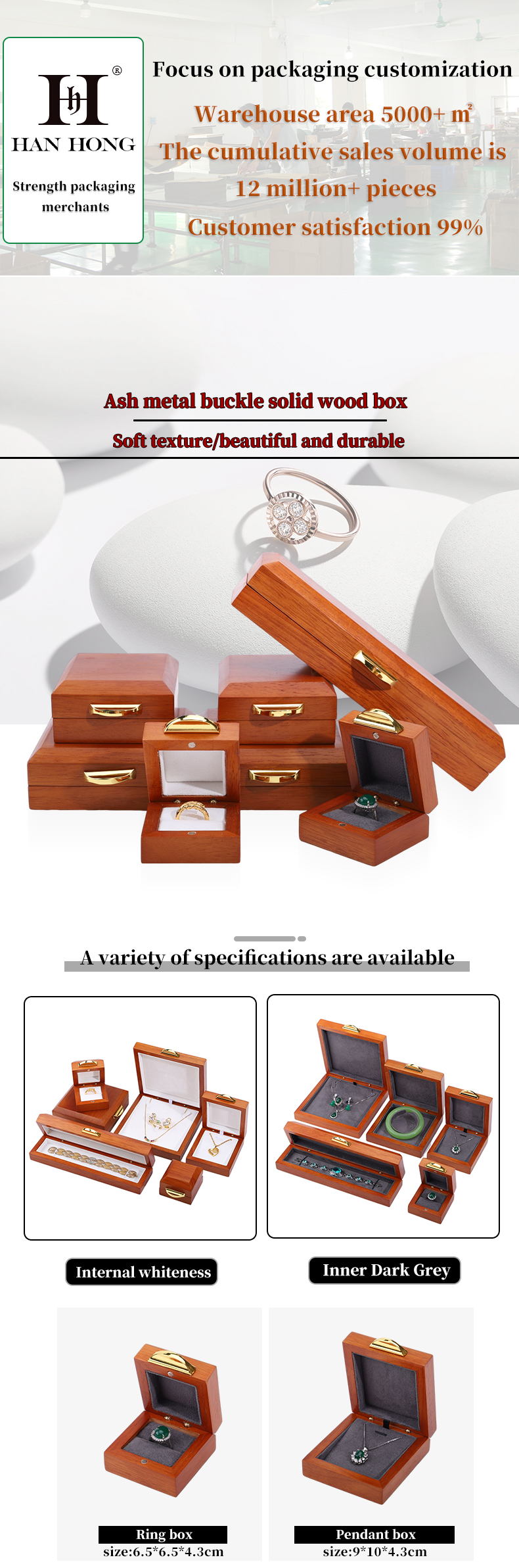 Handmade Rectangle Custom Logo Wooden Jewelry Box For Bracelet Necklace Ring Set