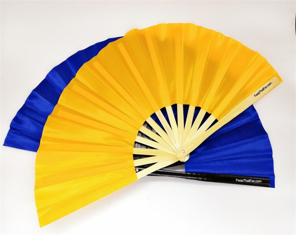Colorful Foldable Hand Fans 13 inch Bamboo Plain Hand Held Fabric Fan