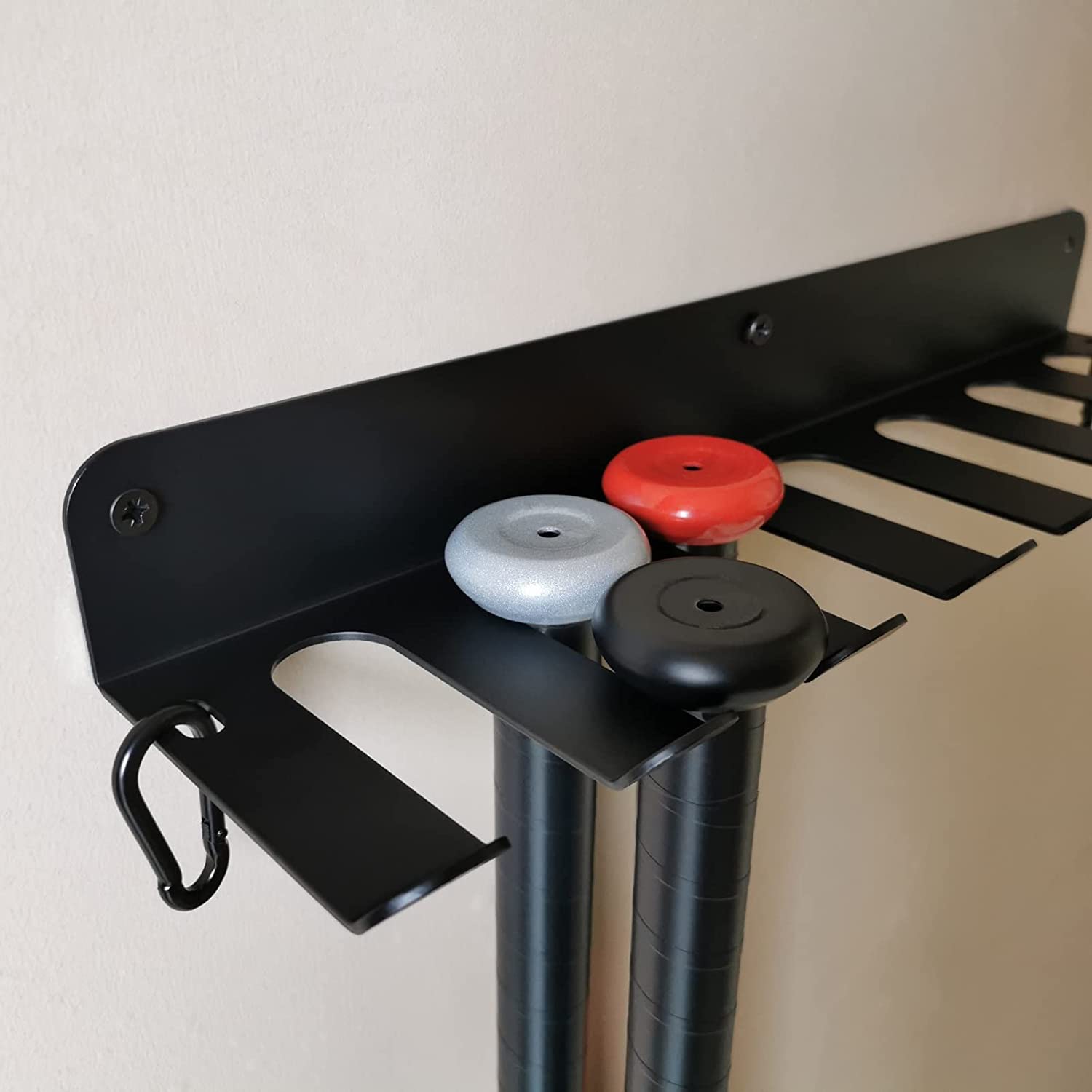 Single Tier Black Wall Mounted Metal Storage Rack for Entertainment Venue Organization