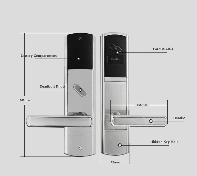 Smart Keyless Hotel Door Locks Zinc Alloy / 304 Stainless Steel 2 Ways To Unlock