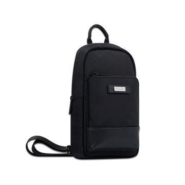 Black Business Sling Bag , Shoulder Day Pack Water Resistant Nylon Pu Leather