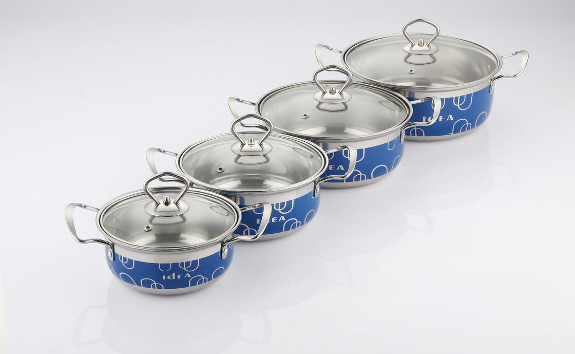 16cm 18cm 20cm 22cm Stainless Steel Cooking Pot Non - Stick Durable And Easy Cleaning & blue red color wtih glass cove