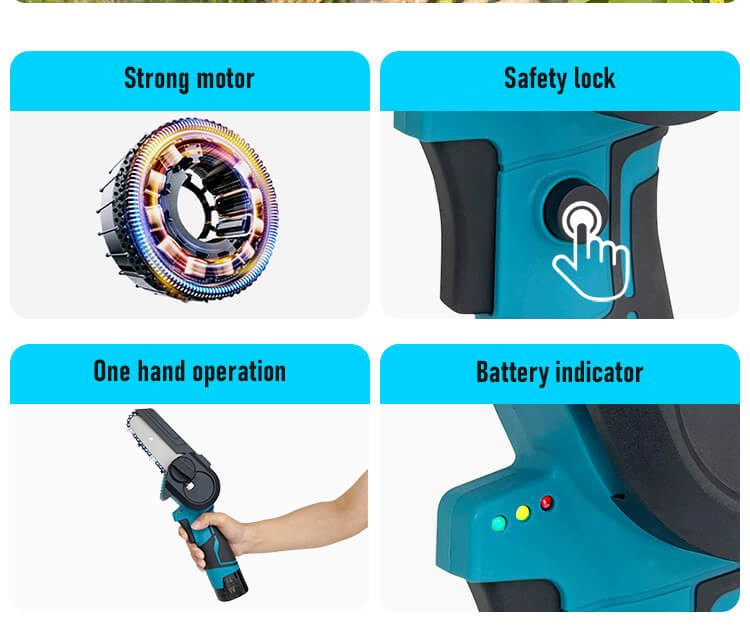 Professional Handheld 3inch Electric Chainsaw Cordless Brushless Lithium Battery