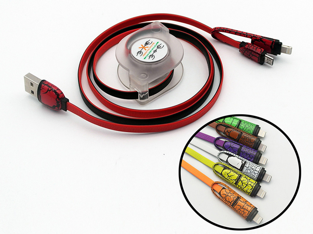Leather USB Extension Cable TPE Material 2 In 1 Cord For Smartphone Durable