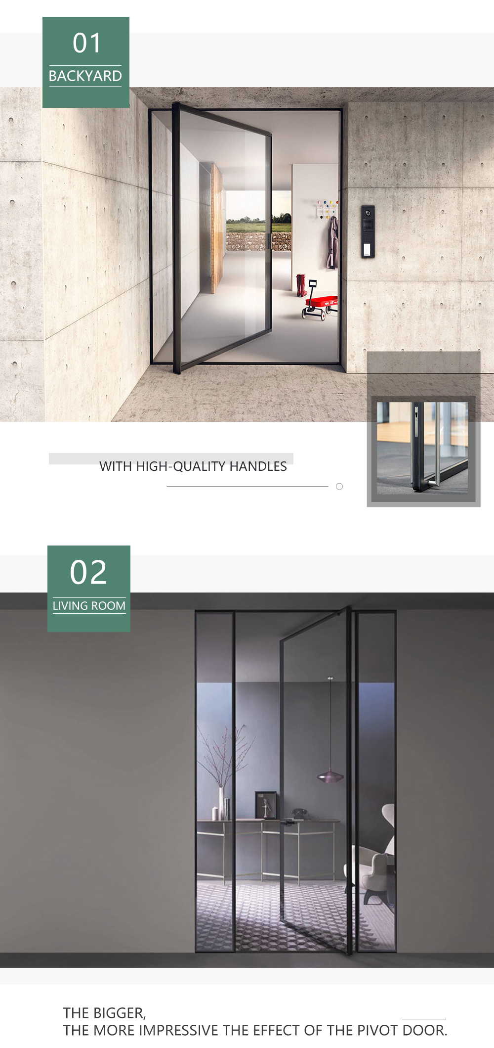 Waterproof Exterior Aluminum Glass Doors Sound insulation 2.0mm Frameless Aluminium Doors