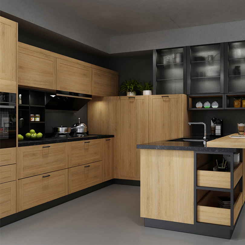 Waterproof Custom Kitchen Cabinets with Solid Wood Construction and Lacquer Coating