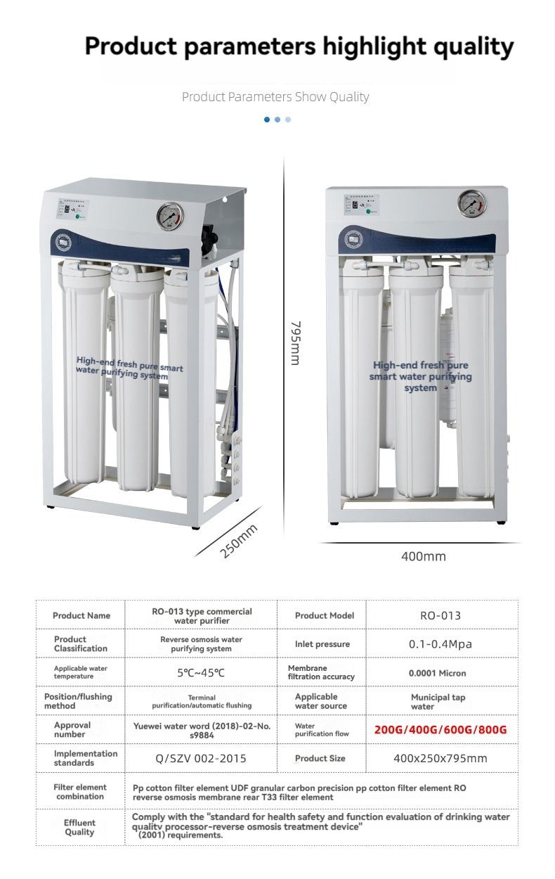 Commercial Reverse Osmosis Water Filter RO Purification 250L/H 500L/H For Plant