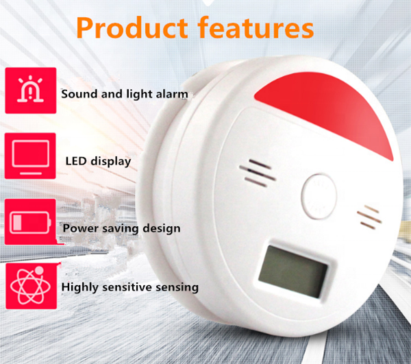 Light And Sound Alarm Gas Detector 120g 96*38mm CO Gas Leak Detector 95%RH