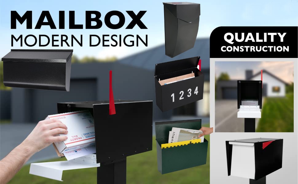 Mail Box Post Wall Mount Locking Mailbox with Code Lock Large Capacity Letterbox with House Numbers