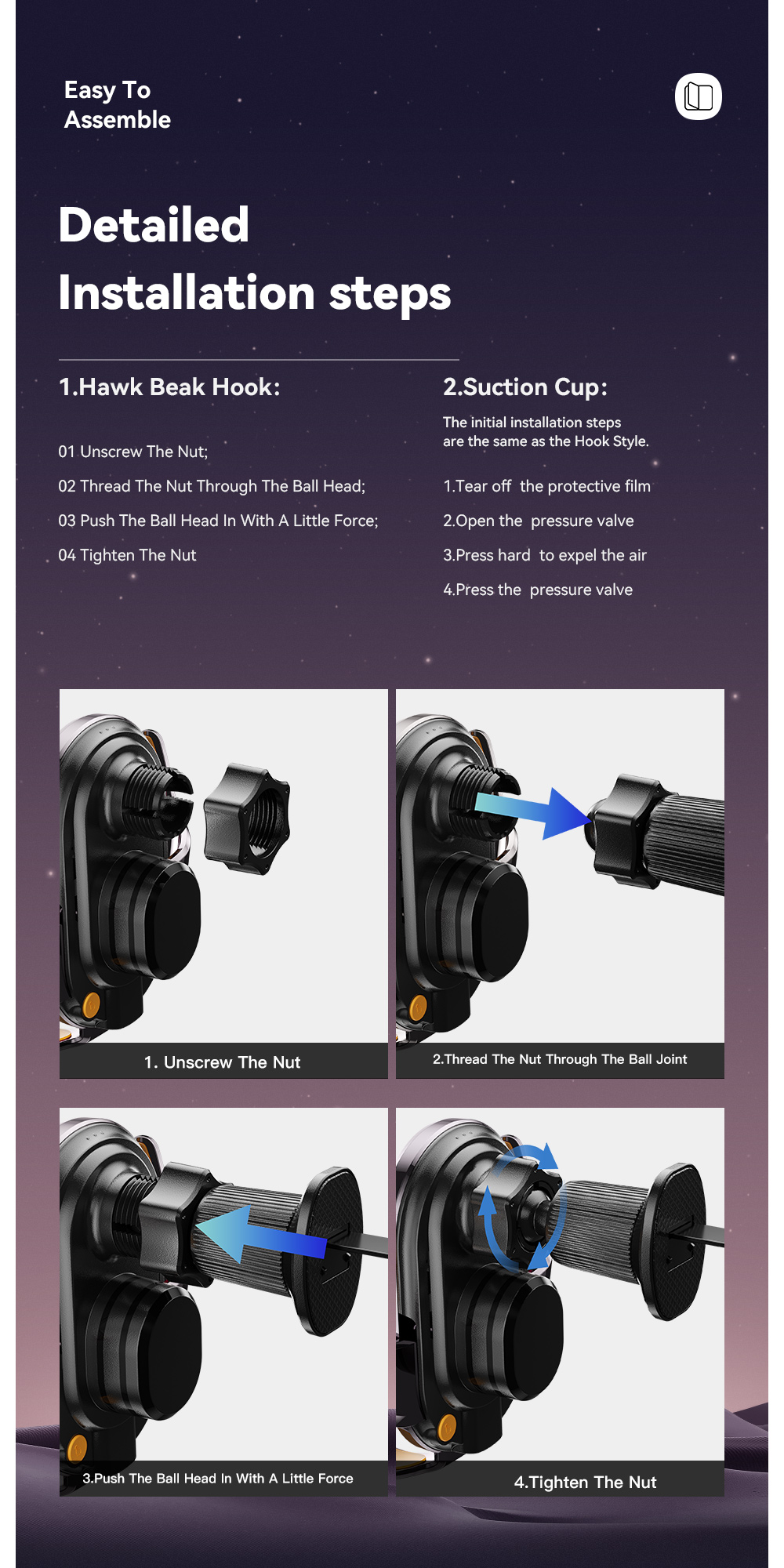 ESSAGER A5 Series Hook+Suction Cup Best Cell Phone Holder for Car Mount