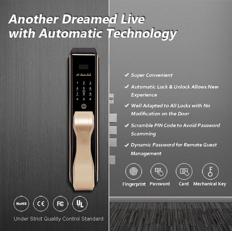 Biometric Recognition Automatic Door Lock Rose Golde Double Security Protection