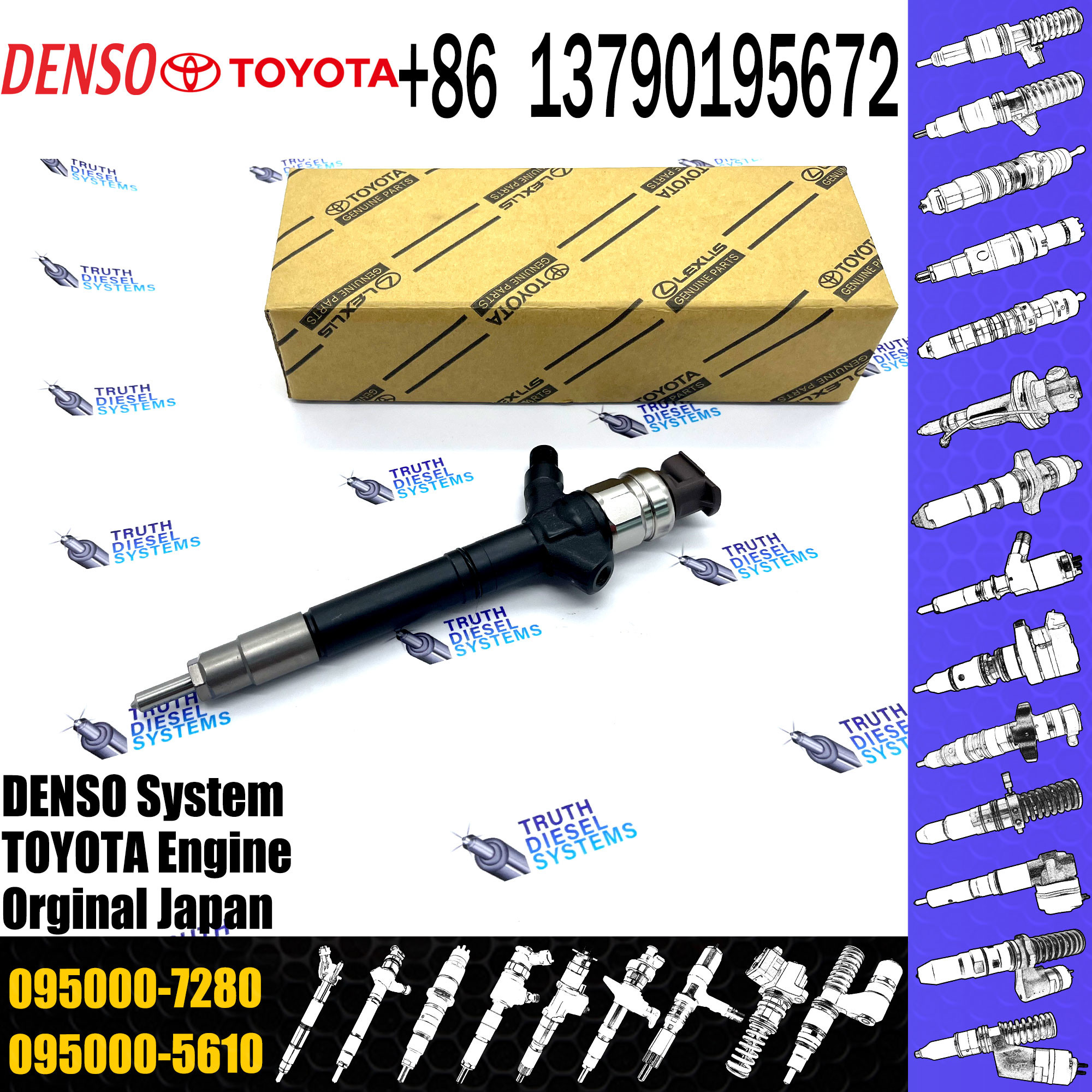 Diesel Common Rail Fuel Injector 095000-7640 095000-7630 095000-7280 095000-7270 For TOYO-TA 23670-0R170 23670-09290