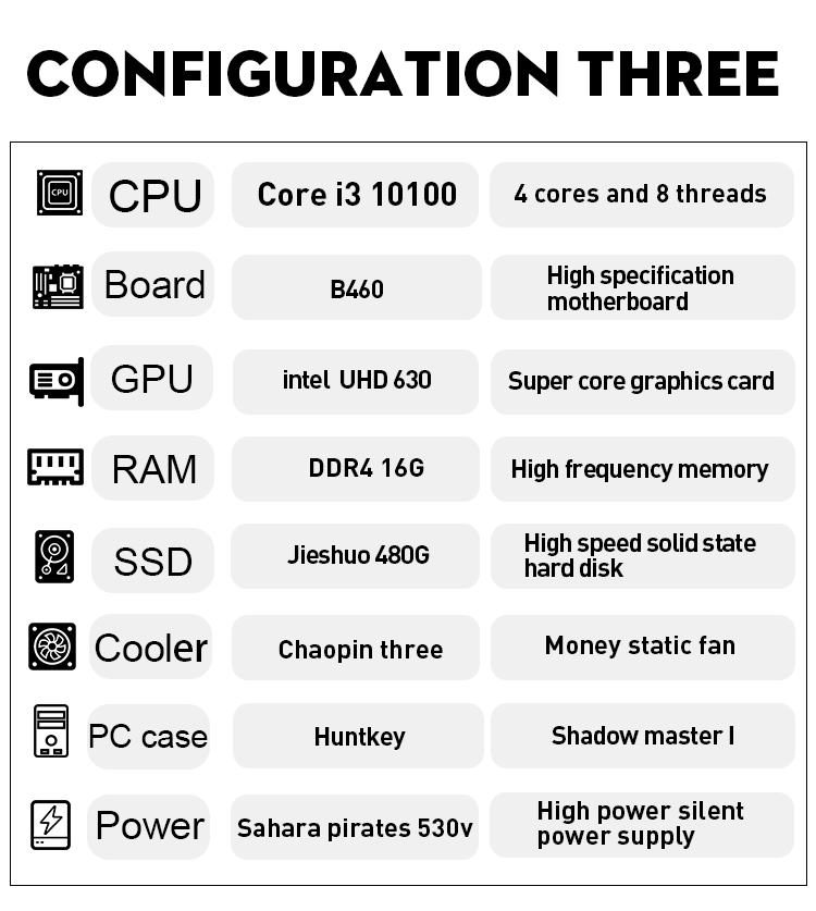 i3 10100 CPU Gaming Computer PC Intel UHD 630 Graphic card B460 Motherboard
