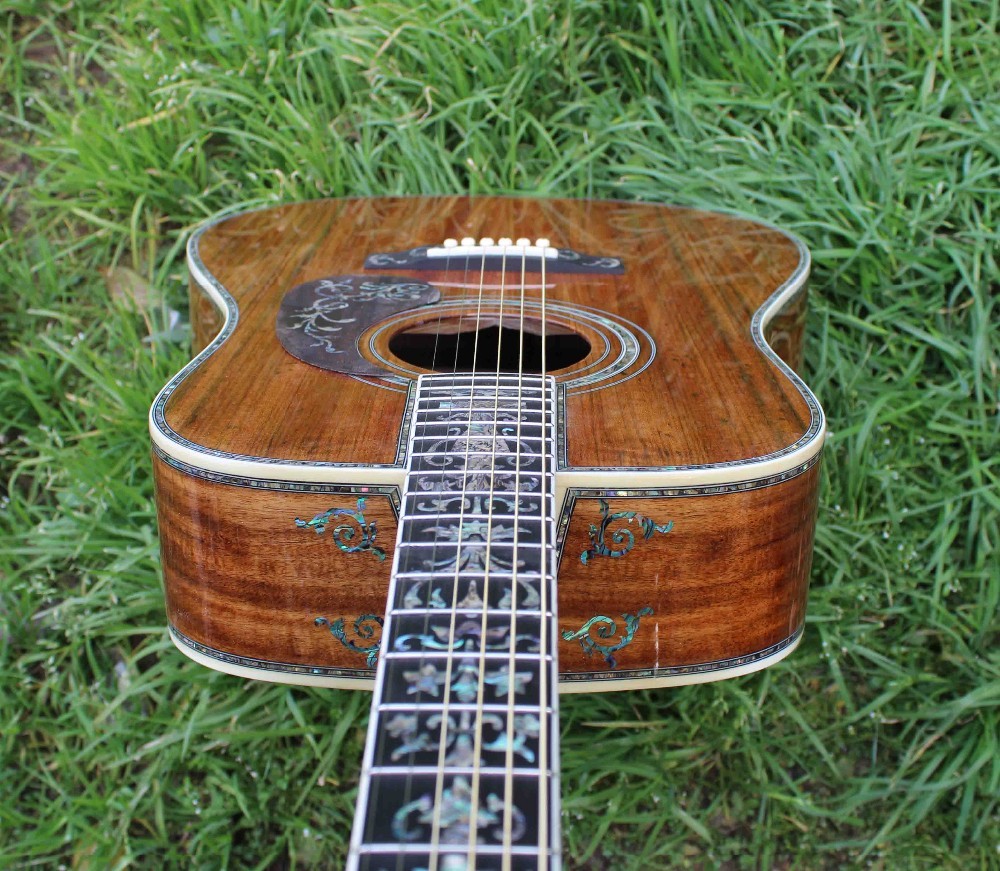 2020 New Handmade Cutaway Deluxe KOA Acoustic guitar solid koa wood with 100% all abalone inlay electric acoustic guitar