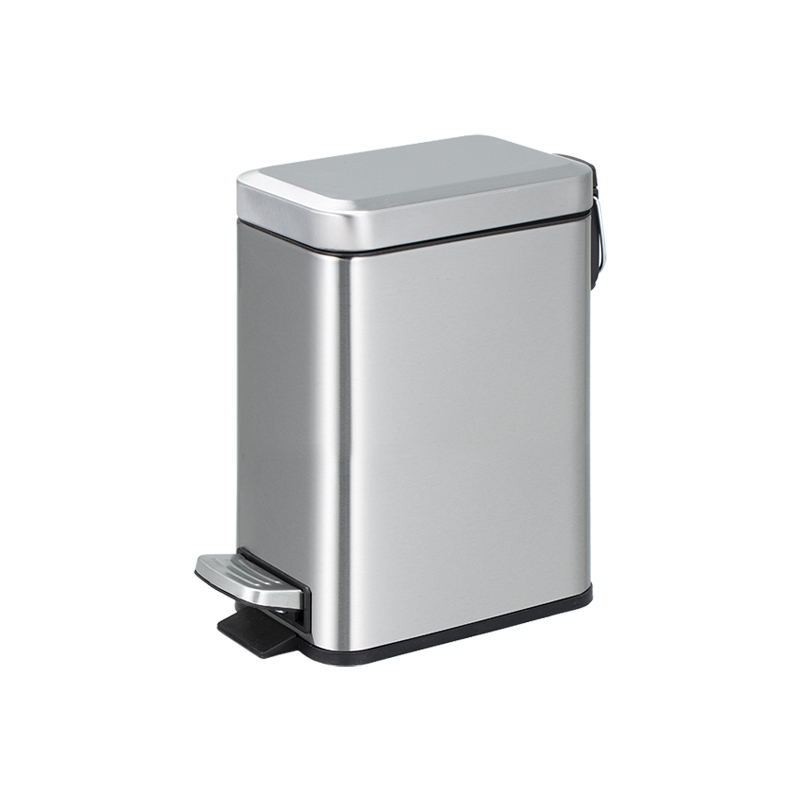 Rectangular 5L Step Trash Can with Foot Pedal and Rolling Cover Stainless Steel