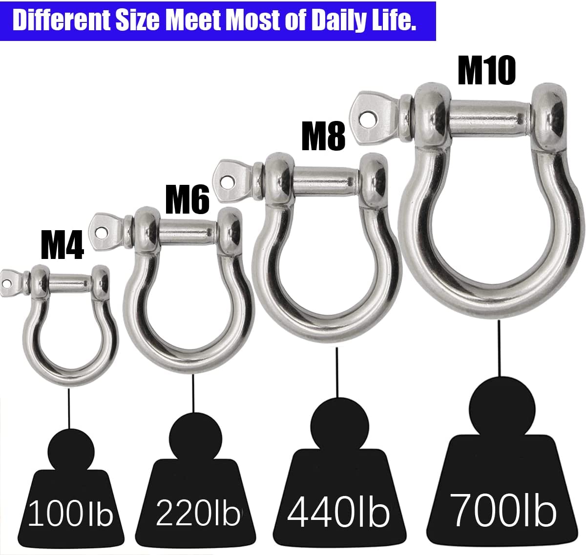 304 Stainless Steel Bow Shape Load Shackle for Chains Wirerope Lifting Polished Finish