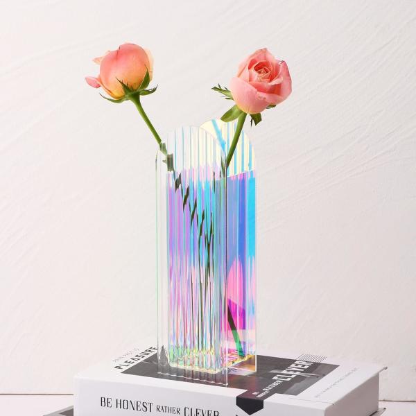 U Shape Bending Rainbow color Flower Acrylic Vase For Home Decor Or Wedding