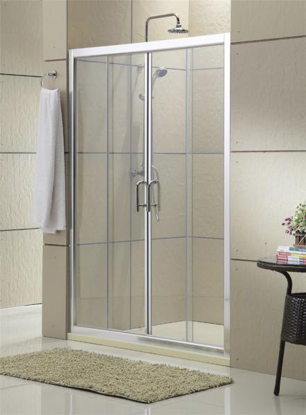 Clear Tempered Glass Double Sliding Shower Doors with F Shape Stainless Steel