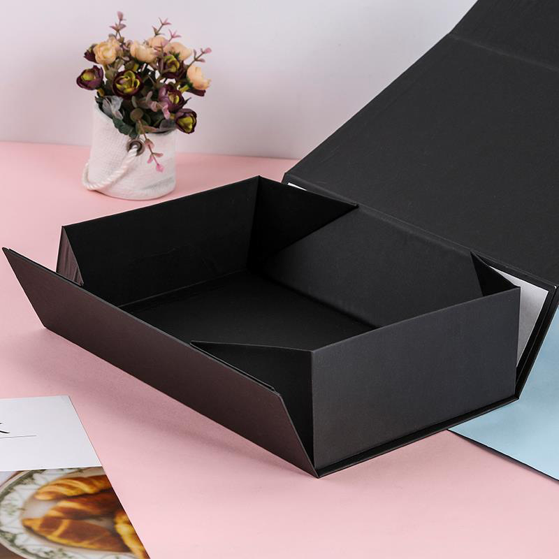 Custom Order Accepted Luxury Folding Black Magnetic Gift Box with Logo and Ribbon