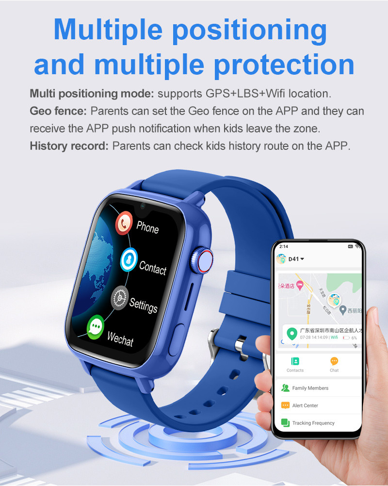 D41 4G Childrens Tracker Watch SOS GPS LBS Waterproof For Teens OEM