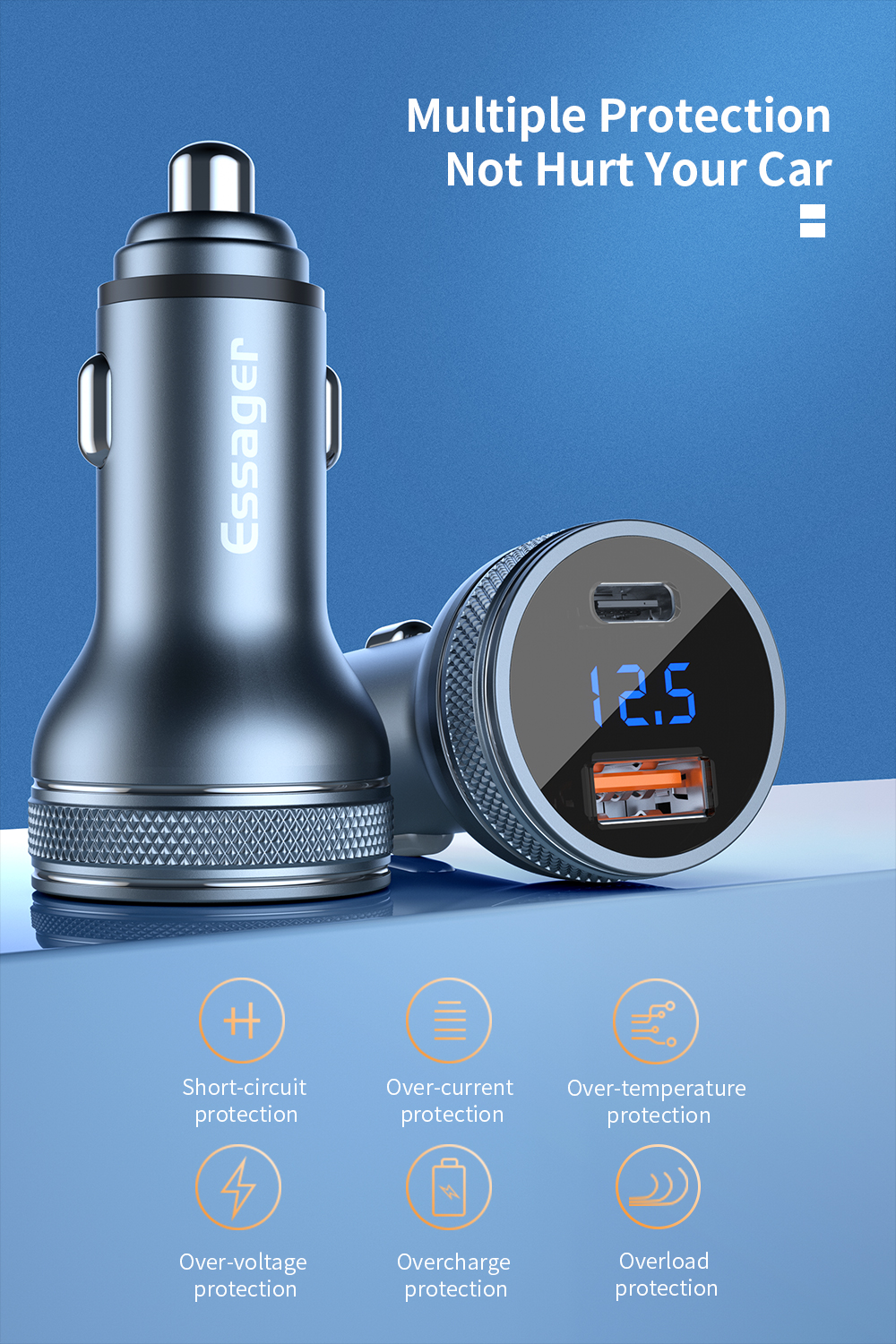 Essager 2021 KINGKONG Best Selling 36W Car Charger PD 3.0 QC3.0 2U Electric Car Charger