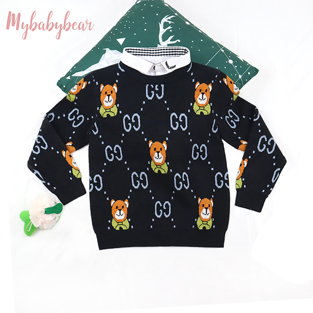 baby sweater Solid color with woven collar popular boys' and girls' tops Knitted long sleeve children's sweater