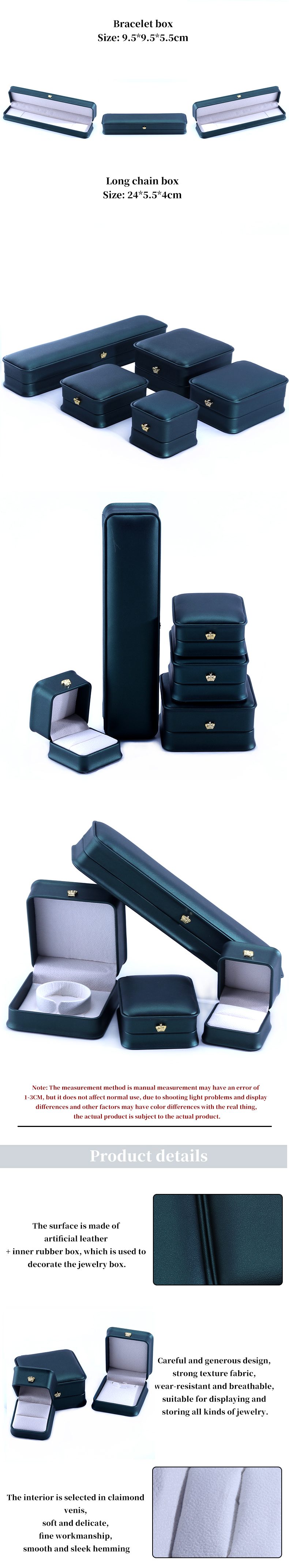 Green Crown Design Luxury PU Leather Jewelry Box for Bracelet Necklace Ring and Green