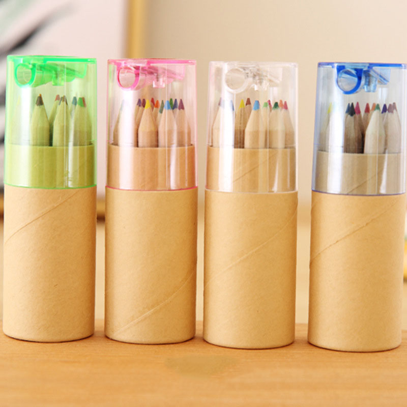 Pencil 12 Colored Pencils With Topper Sharpener Tube Packing Colorful Wooden Pencil