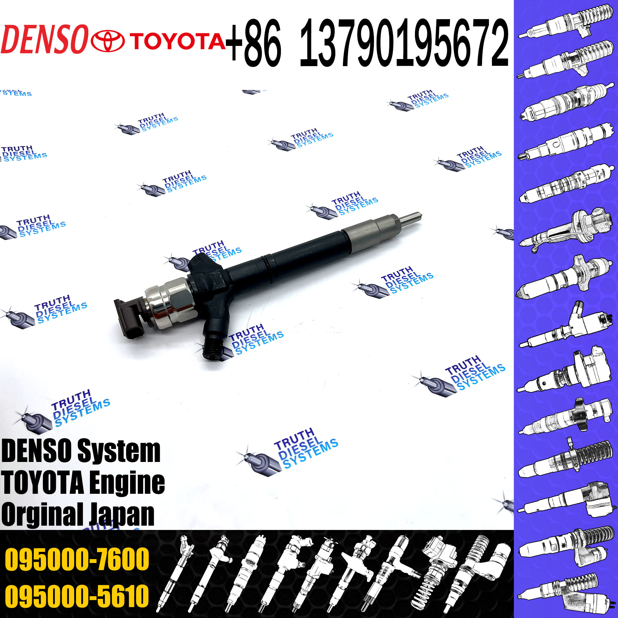 injector nozzle 23670-0R160 095000-7600 injector for Toyota 2AD-FTV Avensis common rail injector 23670-0R160 095000-7600