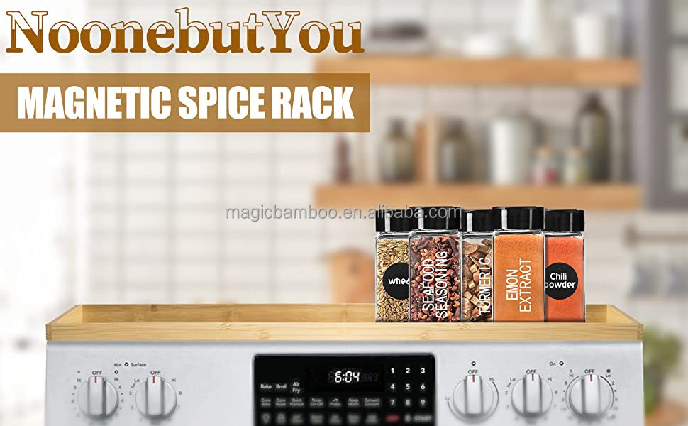 Eco-Friendly Bamboo Magnetic Stovetop Shelf for Spice Storage