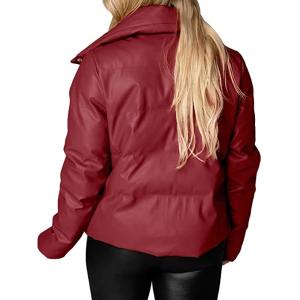 China Zip Up Faux Leather Puffer Winter Down Jackets Zipper Closure on sale