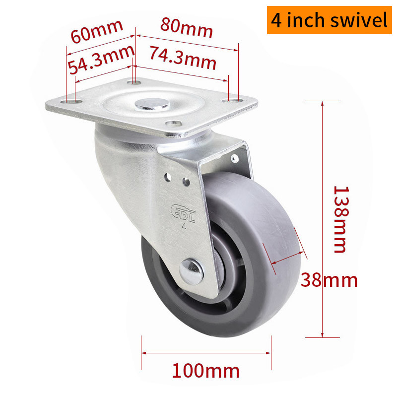 EDL‌ Medium Duty 4inch Caster TPE Plate by Rigid , Swivel and Brake Type 200kg