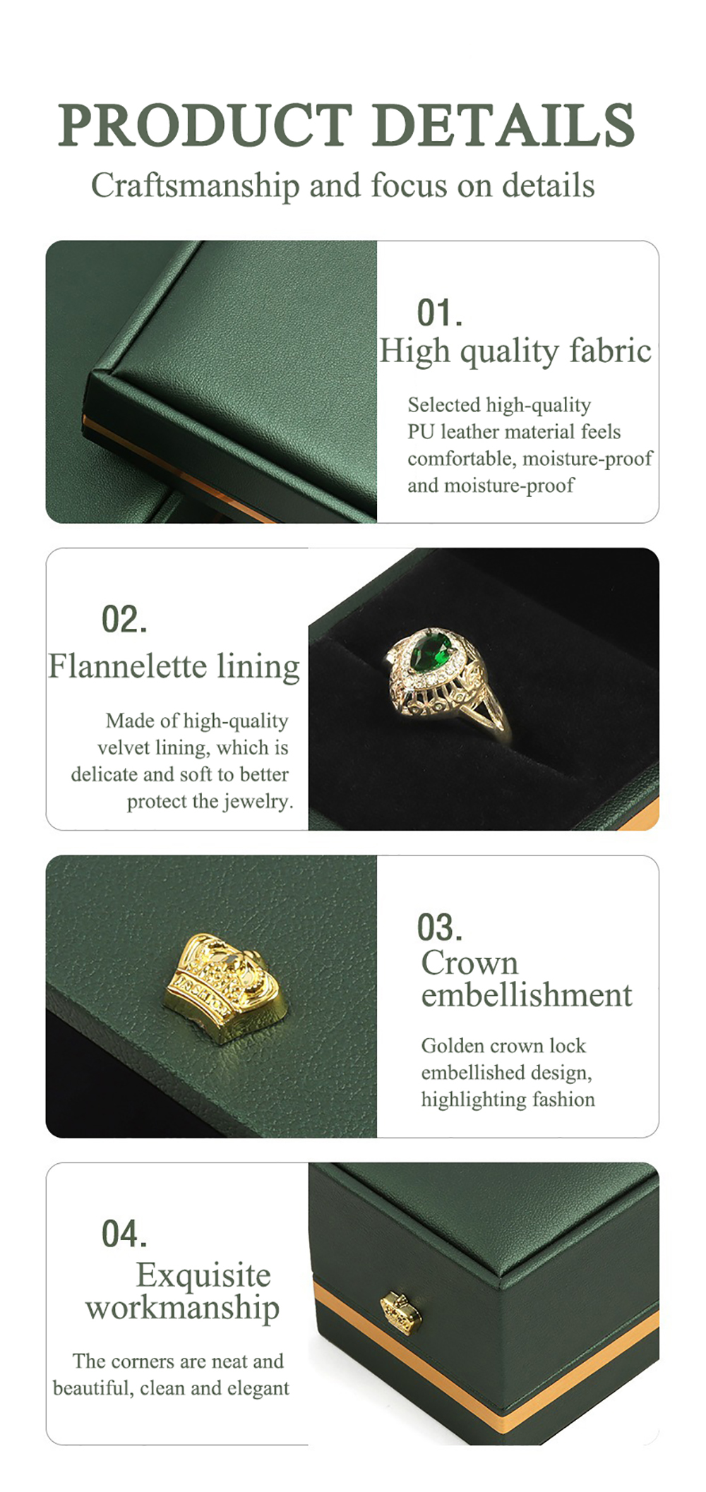 Custom Logo PU Leather Storage Box 6 Colors Ring Packaging Box