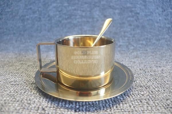 Restaurant stainless steel coffee cup with plate coffee shop custom logo