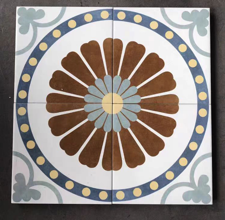 Brown And Blue Scratch-Resistant 200x200mm Floor Tiles For Kitchen And Durable Ceramic Rustic Tile For Bedroom