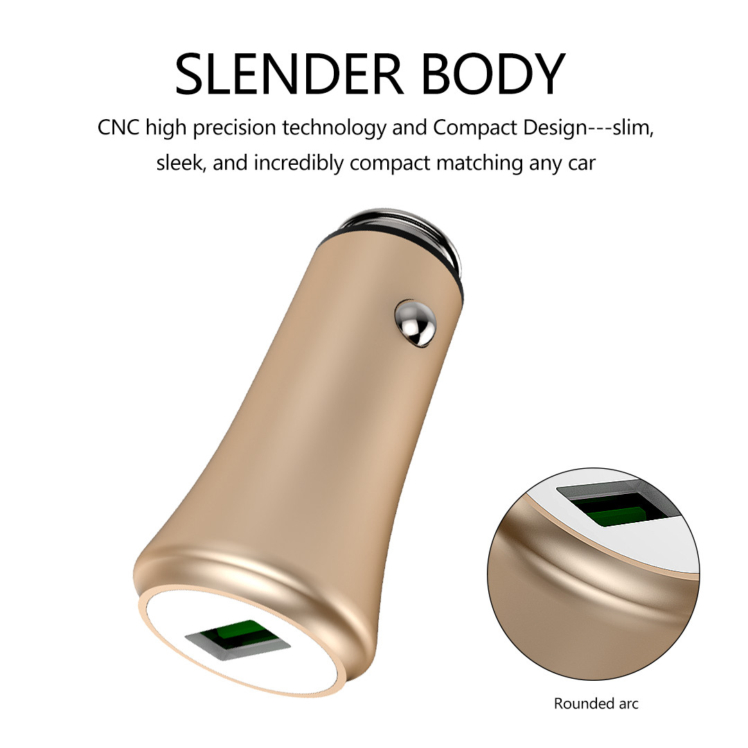 3.6A 18W FAST USB CAR CHARGER with Monitoring Aluminum Alloy Multi colors for OPPO and smart phones