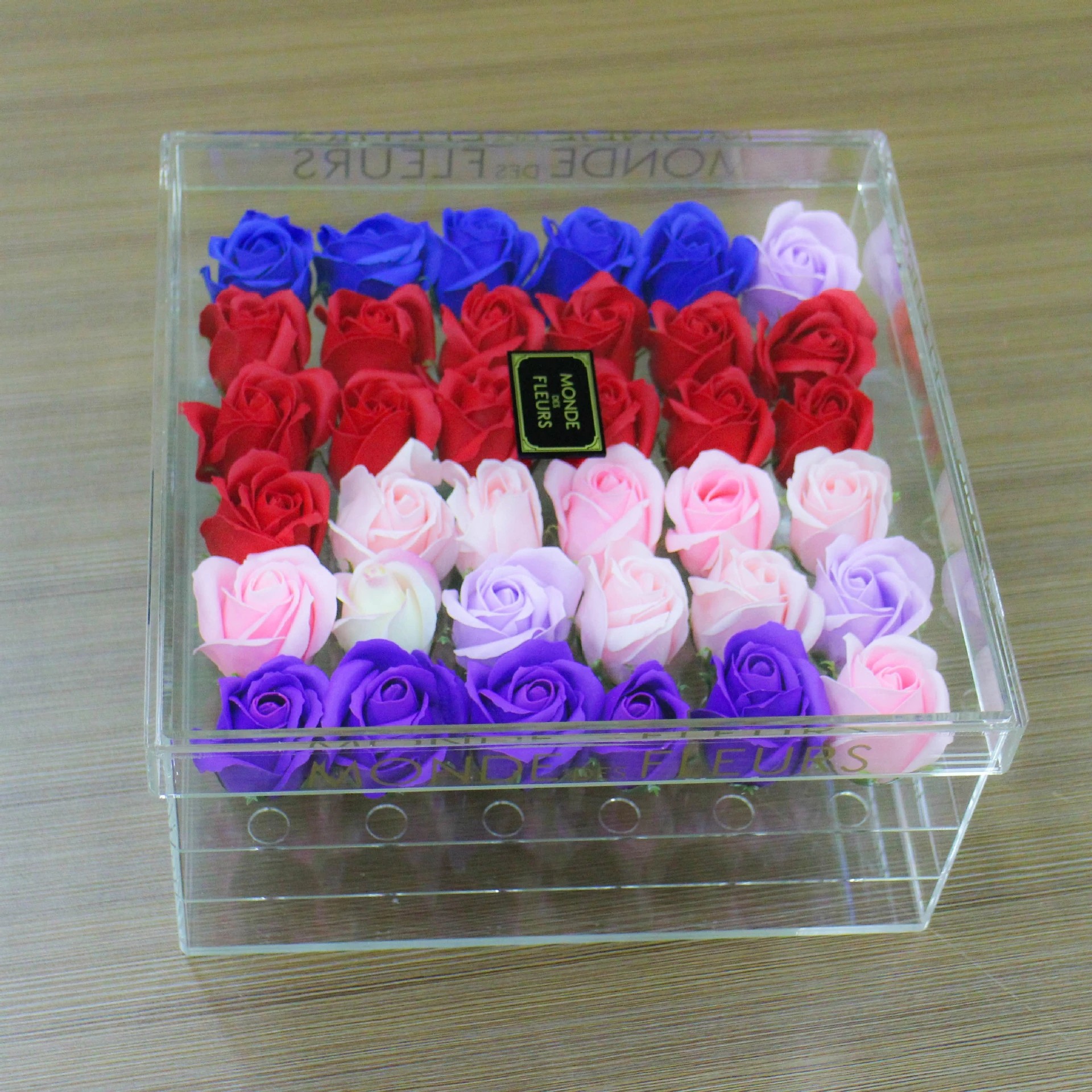 Wholesale Price Preserved Rose Display Acrylic Box With Lid Square Style 8 Sizes Valentine's Day Anniversary