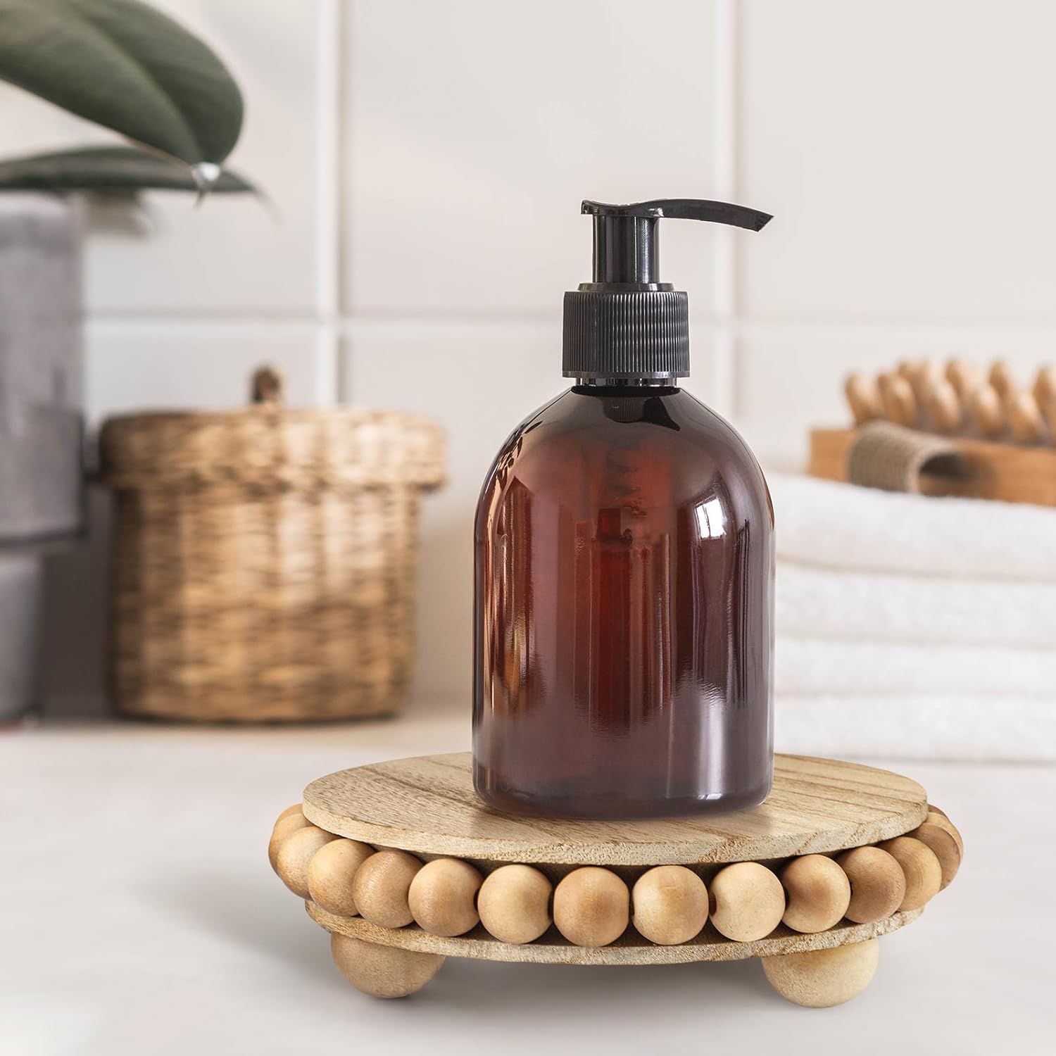 Wooden Risers Customized Farmhouse Pedestal Display Stand Decor Beaded Display Risers for Tiered Trays